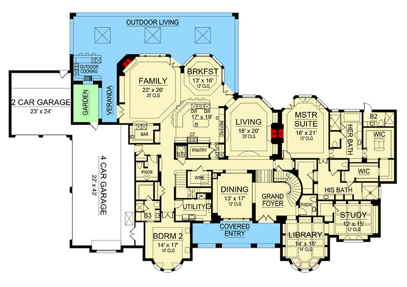Plan 36473TX: Living Large - Floor Plan - Main Level - European, Hill Country, Southern