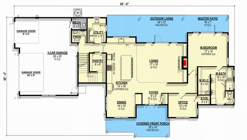 Plan 307711RAD: 3-Bed Craftsman Farmhouse Plan with Two-Story Great Room - 3026 Sq Ft - Floor Plan - Main Level - Country, Modern Farmhouse, New American, Traditional