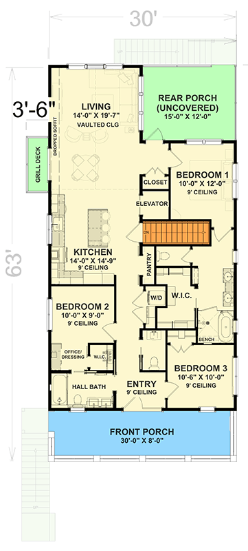 Plan 765055TWN: 3-Bed Elevated Coastal Cottage House Plan - 1430 Sq Ft - Floor Plan - 2nd Floor - Beach, Coastal, Cottage, Low Country, Southern
