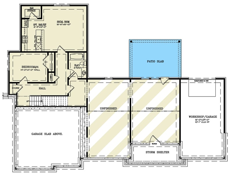 Plan 25827GE: 3-Bed Mountain Craftsman House Plan with Laundry Access From Master Suite - 3402 Sq Ft - Floor Plan - Lower Level - Country, Craftsman, Mountain, New American, Ranch