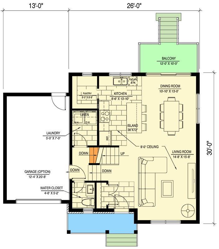Plan 90356PD: 3 Bedroom House Plan with Optional 1-Car Attached Garage with Bonus Above - 1496 Sq Ft - Floor Plan - Main Level
