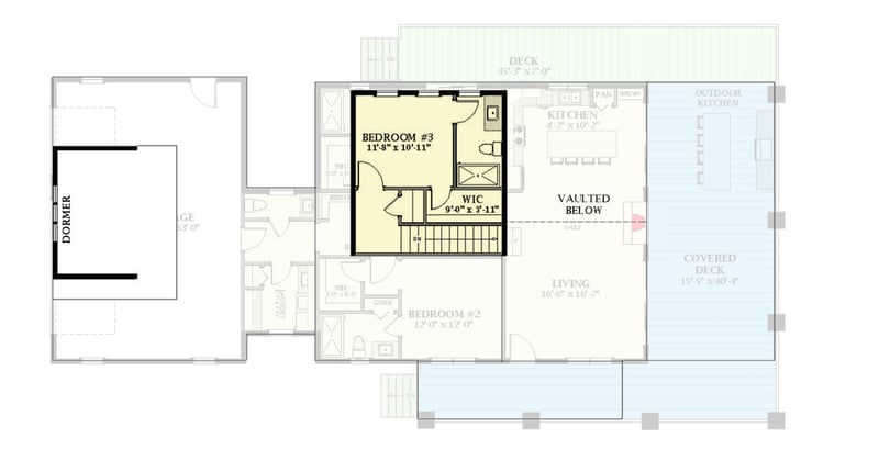 Plan 46520LA: 4 Bedroom Lake House Plan Designed to Maximize Side Views - 2898 Sq Ft - Floor Plan - 2nd Floor - Mountain, Rustic
