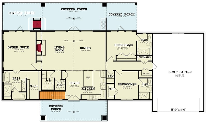 Plan 12334JL: Three Bed Mountain House Plan with Outdoor Kitchen and Fireplace - 1928 Sq Ft - Floor Plan - Main Level - Basement Stairs Location - Country, Craftsman, Mountain, Rustic