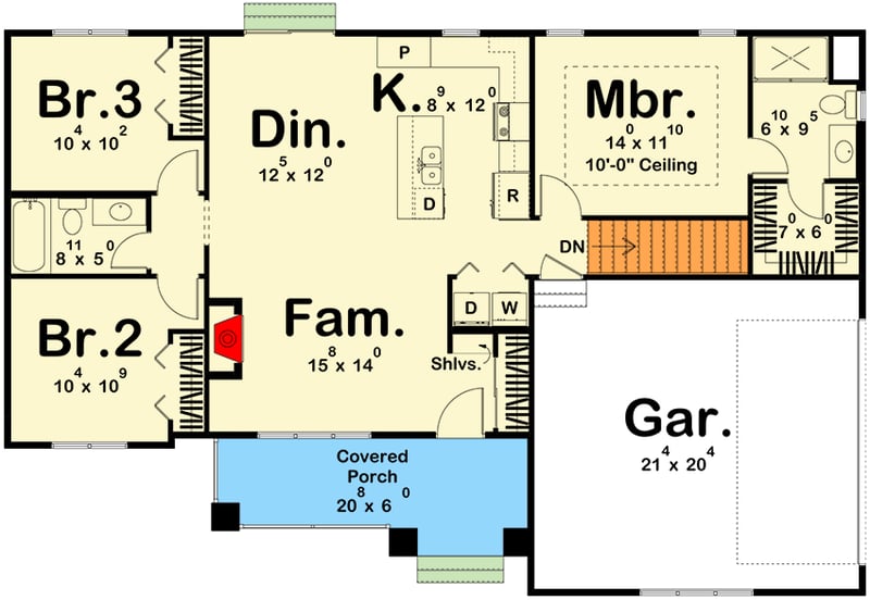 Plan 623414DJ: 2-Bed Craftsman Home Plan with 2-Car Garage - 1286 Sq Ft - Floor Plan - Main Level - Craftsman, Mountain, New American