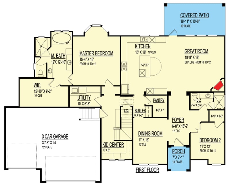 Plan 264219KMD: 5-Bed Florida House Plan with Media and Game Room - 3740 Sq Ft - Floor Plan - Main Level - Florida-Style, Mediterranean, Tuscan