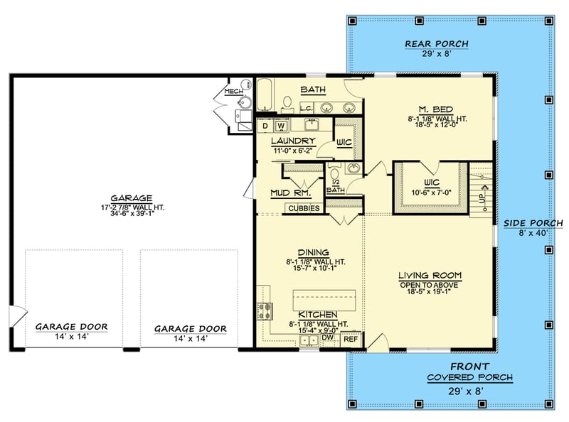 Plan 135264GRA: 3 Bedroom Barndominium Under 2400 Sq Ft with 1400 Sq Ft RV-Friendly Garage - Floor Plan - Main Level - Barndominium, Rustic