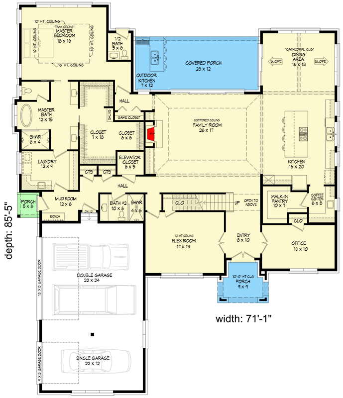 Plan 680402VR: 4-Bed New American Plan with Loft and Outdoor Kitchen - 5339 Sq Ft - Floor Plan - Main Level - Colonial, Modern Farmhouse, New American, Transitional