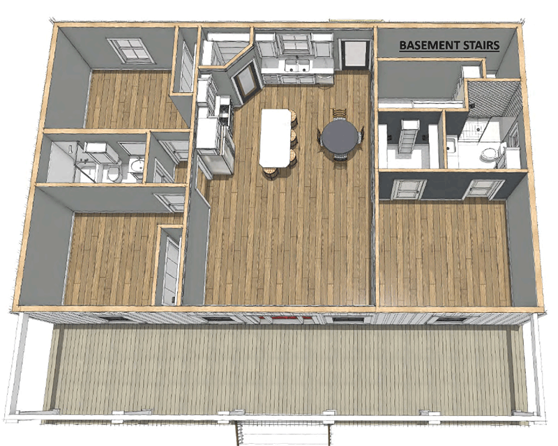 Plan 25043DH: Single-Story Country Farmhouse with 3 Beds - 1416 Sq Ft - Floor Plan - Basement Stairs Location - Country, Farmhouse, Ranch, Traditional