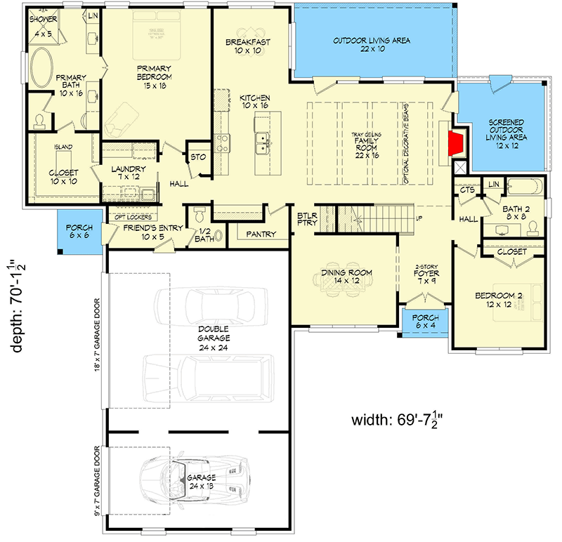 Plan 680422VR: 3-Bed Traditional House Plan with Loft - 2679 Sq Ft - Floor Plan - Main Level - Traditional