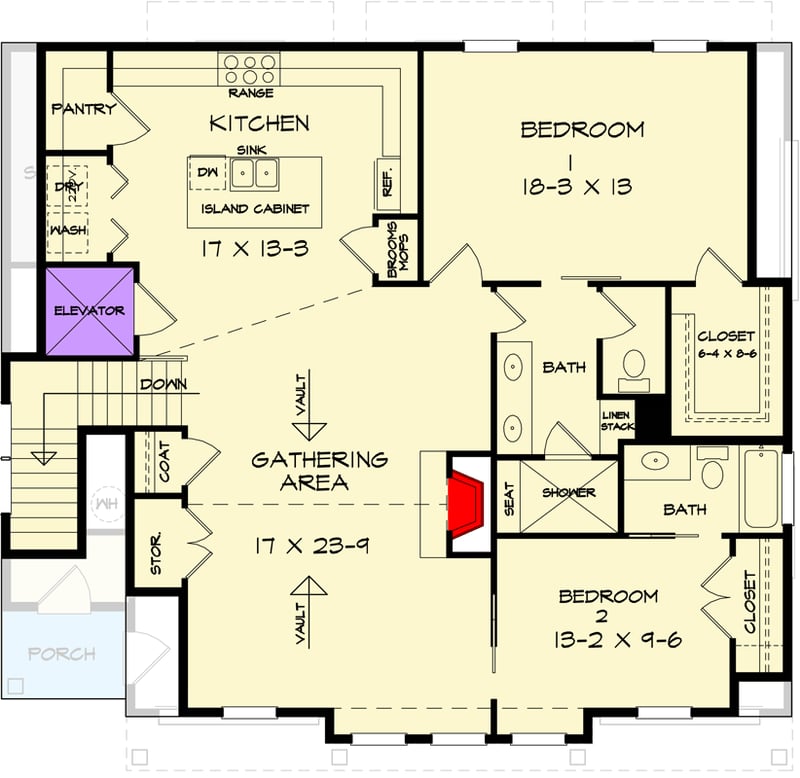 Plan 360121DK: 6-Car Craftsman Carriage Garage with Attached Apartment Above - 1494 Sq Ft - Floor Plan - 2nd Floor - Carriage, Craftsman, Traditional