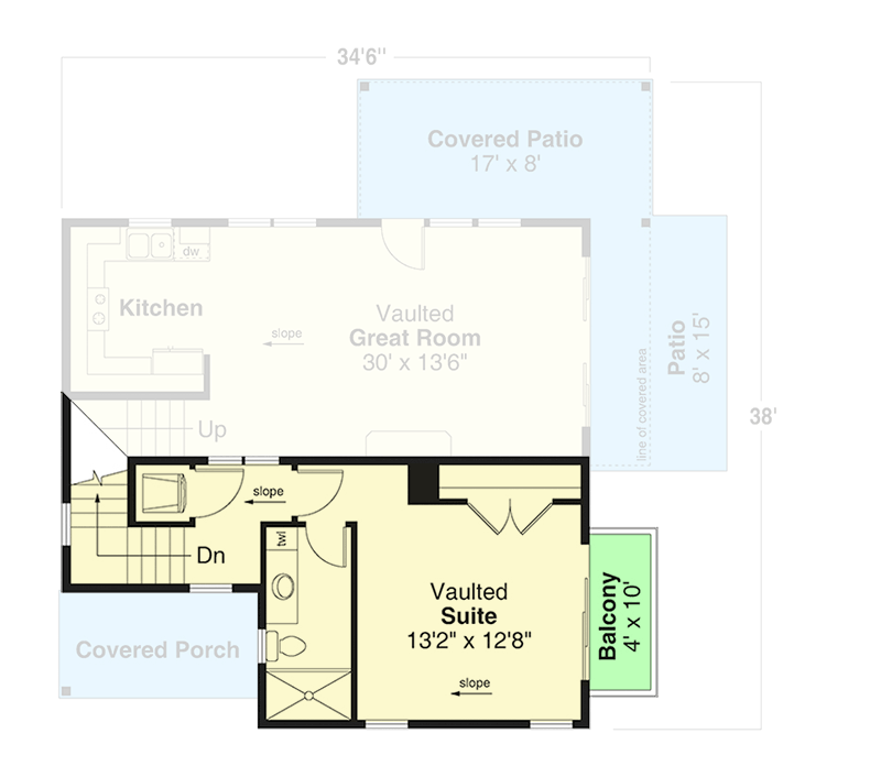 Plan 72438DA: Two Story Contemporary House Plan with Detached 3-Car Garage - 1199 Sq Ft - Floor Plan - 2nd Floor - Contemporary, Cottage, Modern, Vacation