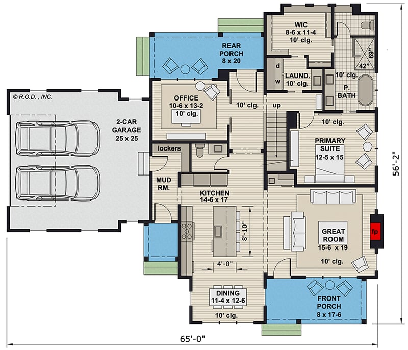 Plan 14810RK: Modern Farmhouse House Plan with Home Office and Main Floor Master Suite - 2733 Sq Ft - Floor Plan - Main Level - Country, Farmhouse, Modern Farmhouse, New American