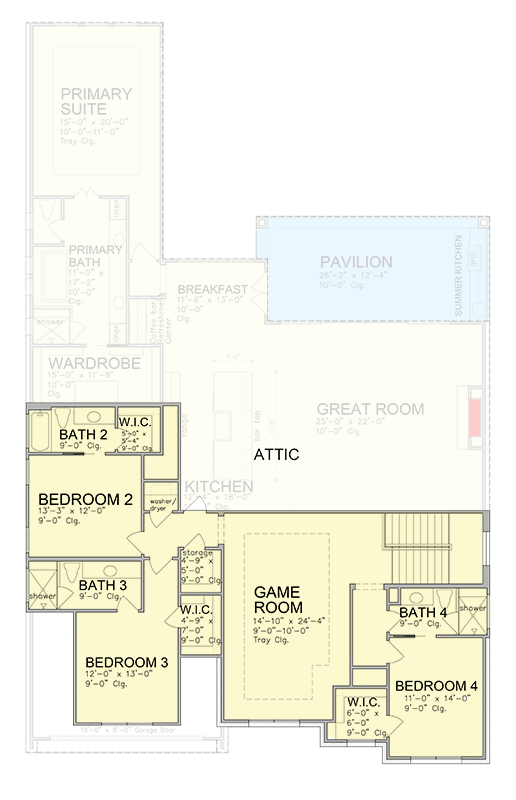 Plan 780009KYD: 5-Bed Contemporary House Plan with Outdoor Kitchen - 4233 Sq Ft - Floor Plan - 2nd Floor - Contemporary, European, Modern, New American, Southern, Transitional