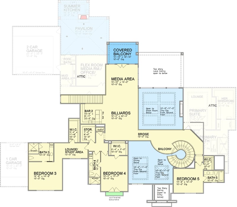 Plan 780010KYD: 5-Bed European House Plan with Outdoor Living Space - 6941 Sq Ft - Floor Plan - 2nd Floor - European, French Country