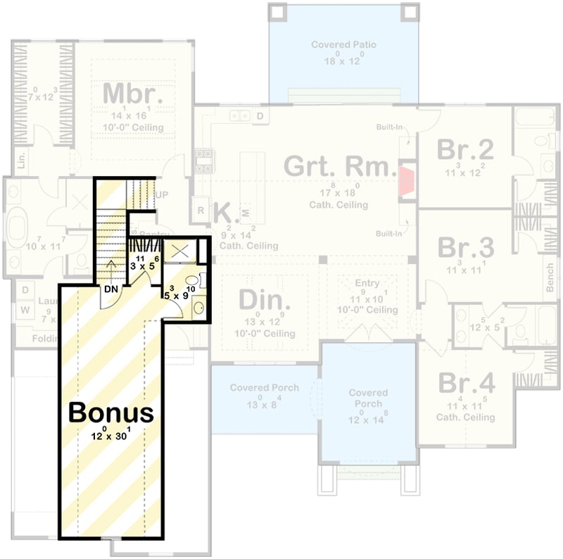 Plan 623428DJ: 4-Bed Modern Cottage House Plan with Optionally Finished Bonus Room - 2315 Sq Ft - Floor Plan - 2nd Floor - Cottage, European, New American, Transitional