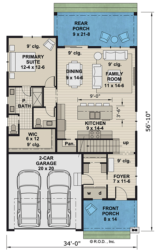 Plan 14816RK: 3-Bedroom Bungalow House Plan with Loft - 1995 Sq Ft - Floor Plan - Main Level - Craftsman, Traditional