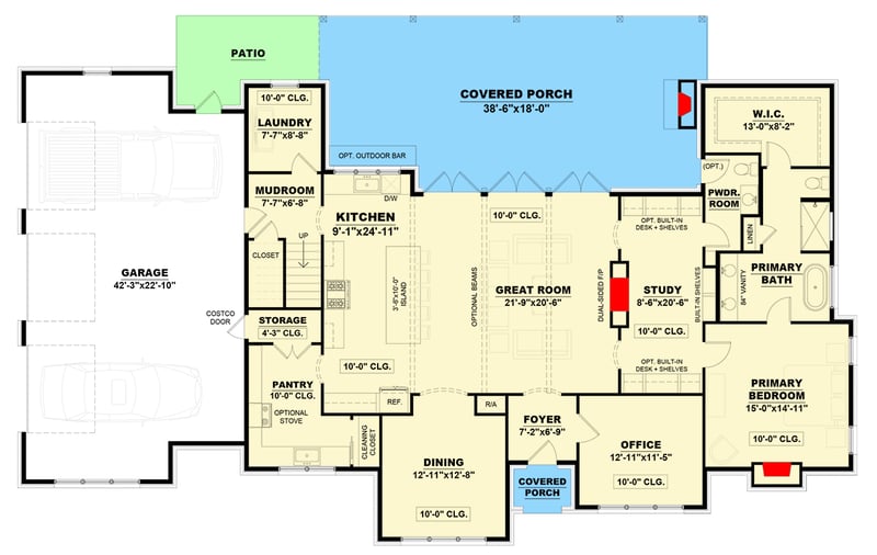 Plan 810030RBT: 3-Bed Transitional House Plan with Optional Bonus Room & Bedroom - 3250 Sq Ft - Floor Plan - Main Level - New American, Transitional