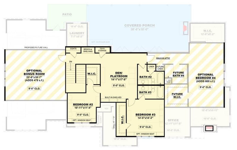Plan 810030RBT: 3-Bed Transitional House Plan with Optional Bonus Room & Bedroom - 3250 Sq Ft - Floor Plan - 2nd Floor - New American, Transitional