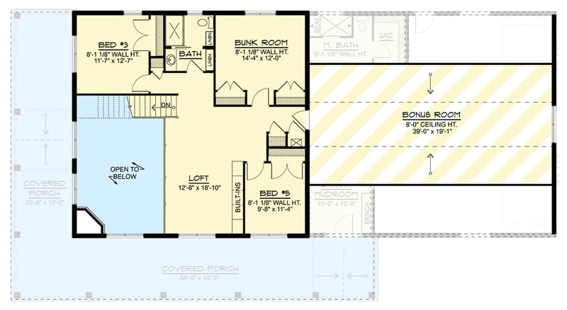 Plan 135298GRA: 5-Bed Modern Farmhouse Plan with Two-Story Great Room and a Bunk Room - Floor Plan - 2nd Floor - Country, Farmhouse, Modern Farmhouse