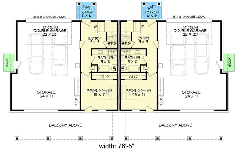Plan 680433VR: 3 or 4 Bed Duplex House Plan with 2-Car Rear Garage - 1910 Sq Ft Per Unit - Floor Plan - Main Level - Contemporary, Mid Century Modern, Modern