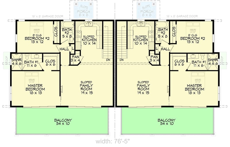 Plan 680433VR: 3 or 4 Bed Duplex House Plan with 2-Car Rear Garage - 1910 Sq Ft Per Unit - Floor Plan - 2nd Floor - Contemporary, Mid Century Modern, Modern
