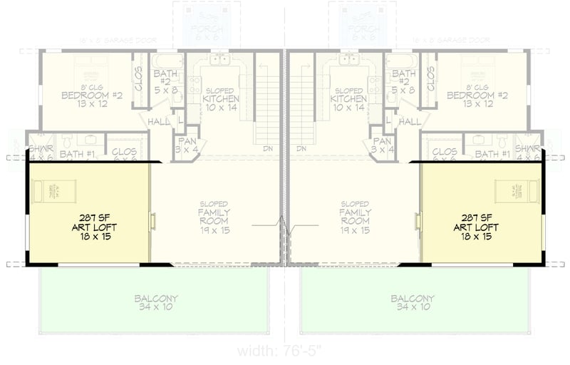 Plan 680433VR: 3 or 4 Bed Duplex House Plan with 2-Car Rear Garage - 1910 Sq Ft Per Unit - Floor Plan - 3rd Floor - Contemporary, Mid Century Modern, Modern