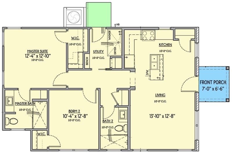Plan 430094LY: One-Story Country Cottage House Plan with 2-Beds Under 1000 Sq Ft - Floor Plan - Main Level - Cottage, Country, Craftsman, Traditional
