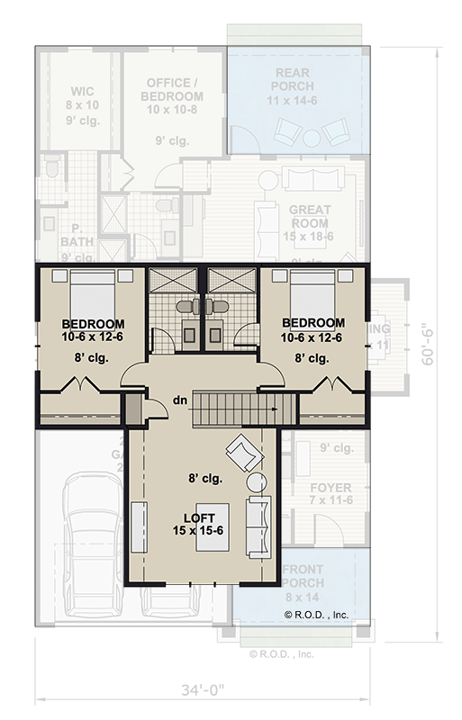 Plan 14829RK: 4-Bed Bungalow House Plan with Home Office - 2223 Sq Ft - Floor Plan - 2nd Floor - Bungalow, Country, Craftsman