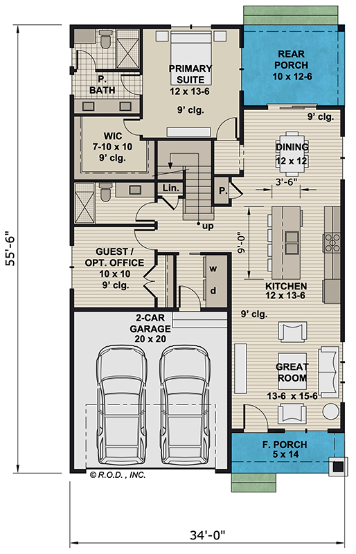 Plan 14836RK: Two-Story Craftsman House Plan with Jack and Jill Bathroom - 2165 Sq Ft - Floor Plan - Main Level - Country, Craftsman