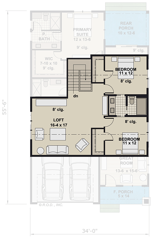 Plan 14836RK: Two-Story Craftsman House Plan with Jack and Jill Bathroom - 2165 Sq Ft - Floor Plan - 2nd Floor - Country, Craftsman