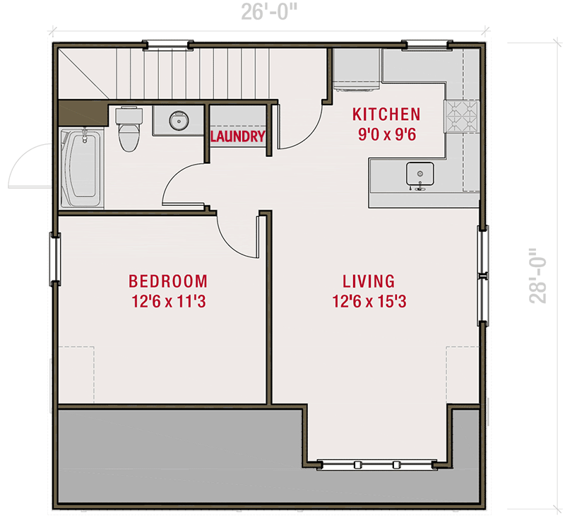 Plan 50229PH: 1-Bed Craftsman Garage Apartment or ADU Plan - 604 Sq Ft - Floor Plan - 2nd Floor - Carriage, Cottage, Country, Craftsman, Traditional