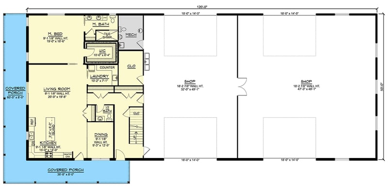 Plan 135303GRA: 3-Bed Barndominium House Plan with Oversized Garage and Workshop - 3692 Sq Ft - Floor Plan - Main Level - Barndominium, Country
