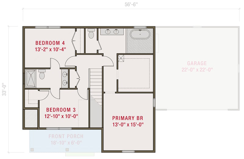 Plan 50231PH: 2000 Sq Ft Modern Farmhouse Plan with Flex Room and 2-Car Garage - 2010 Sq Ft - Floor Plan - 2nd Floor - Country, Modern Farmhouse, New American, Traditional
