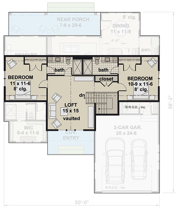 Plan 14843RK: 3-Bed Modern Farmhouse Plan with Loft Above - 2451 Sq Ft - Floor Plan - 2nd Floor