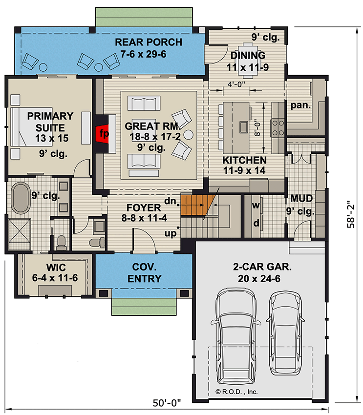 Plan 14845RK: Two-Story Traditional House Plan with 3 Bedrooms - 2451 Sq Ft - Floor Plan - Main Level - Country, Traditional