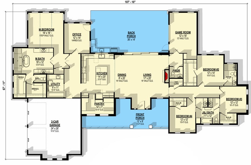 Plan 307723RAD: Single-Story Contemporary House Plan with Outdoor Kitchen - 3551 Sq Ft - Floor Plan - Main Level - Contemporary, Northwest