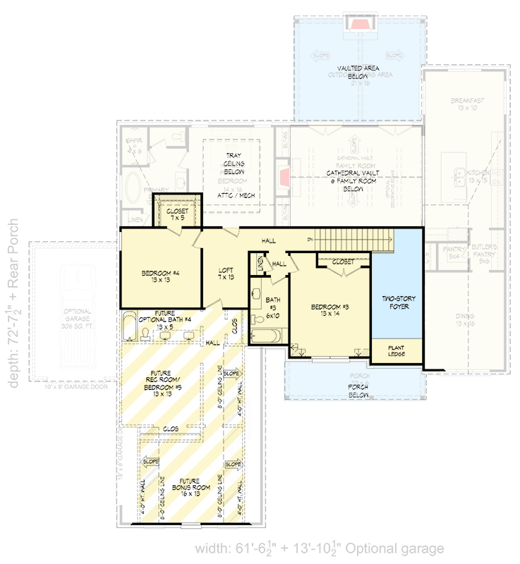 Plan 680441VR: 4-Bed European House Plan with Future Bonus Room Above - 3139 Sq Ft - Floor Plan - 2nd Floor - Coastal Contemporary