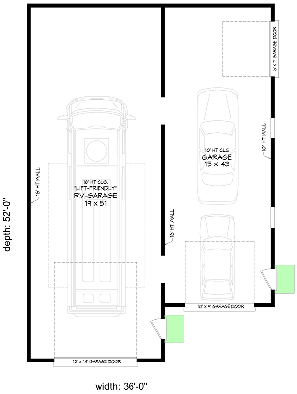 Plan 680443VR: 3-Car Detached Garage Plan with RV Bay - 1744 Sq Ft - Floor Plan - Main Level - Traditional