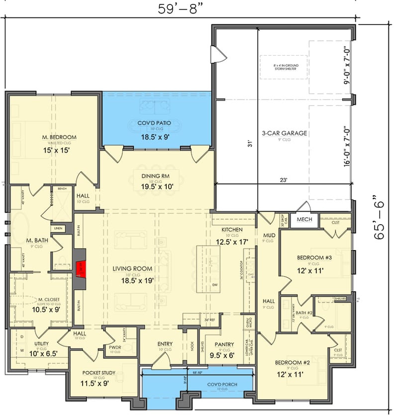 Plan 421566CHD: 3-Bed European Cottage with Pocket Office or Study - 2297 Sq Ft - Floor Plan - Main Level - Cottage, European
