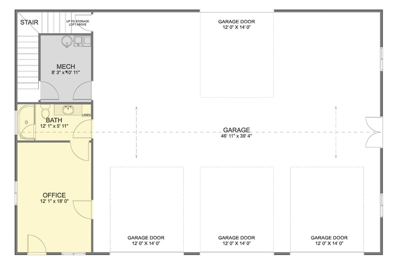 Plan 61541UT: RV-Friendly Traditional 3-Car Oversized Garage with Office Space - 1900 Sq Ft - Floor Plan - Main Level - Traditional
