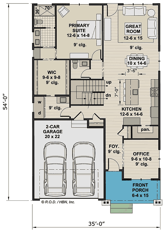 Plan 14855RK: 3-Bedroom Traditional House Plan with Home Office - 2164 Sq Ft - Floor Plan - Main Level - Country, Craftsman, Traditional