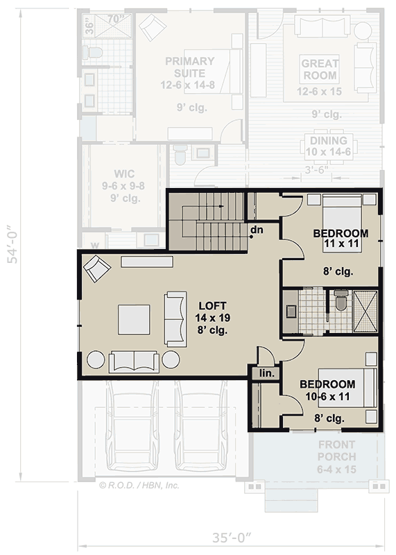 Plan 14855RK: 3-Bedroom Traditional House Plan with Home Office - 2164 Sq Ft - Floor Plan - 2nd Floor - Country, Craftsman, Traditional