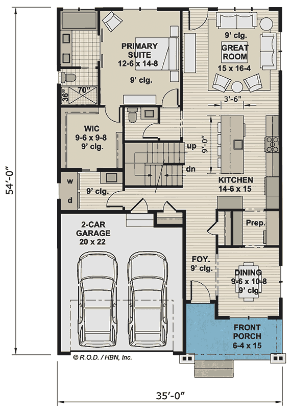 Plan 14858RK: 4-Bedroom Traditional House Plan with Loft - 2185 Sq Ft - Floor Plan - Main Level - Traditional