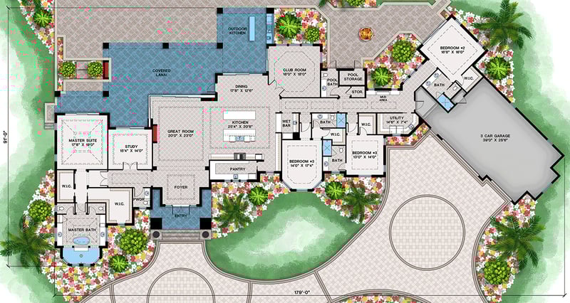 Plan 660019JMD: Single Story Coastal Contemporary Ranch House Plan with game Room - 5475 Sq Ft - Floor Plan - Main Level - Coastal, Coastal Contemporary, Florida-Style, Ranch, Transitional