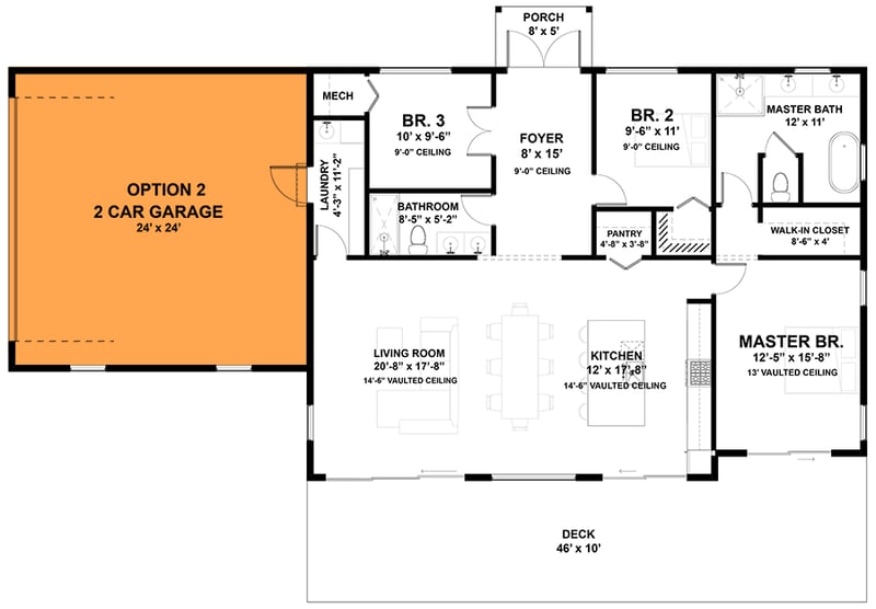 Plan 337006JUN: 3-Bed Modern House Plan with 2-Car Garage - 1540 Sq Ft - Floor Plan - Optional 2-Car Side Garage - Contemporary, Mid Century Modern, Modern, Mountain