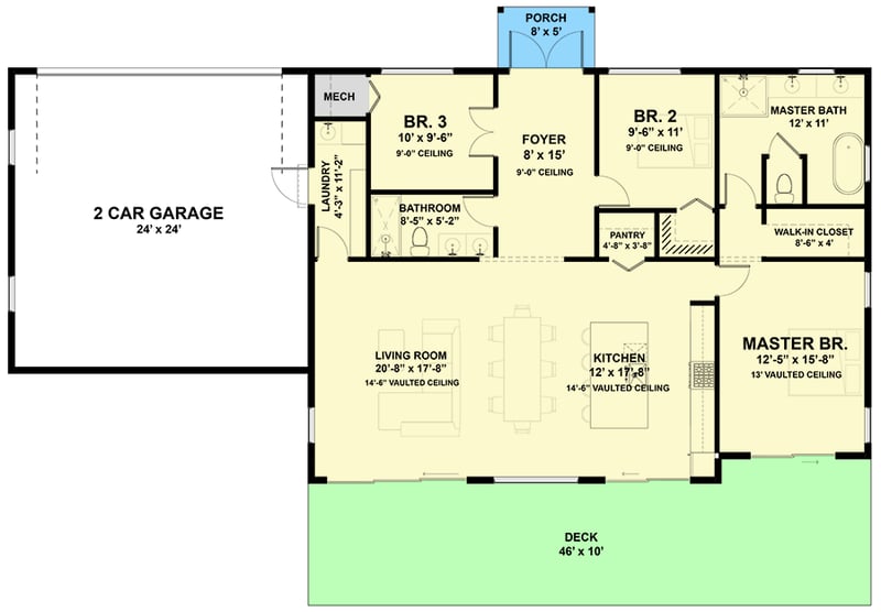 Plan 337006JUN: 3-Bed Modern House Plan with 2-Car Garage - 1540 Sq Ft - Floor Plan - Main Level - Contemporary, Mid Century Modern, Modern, Mountain