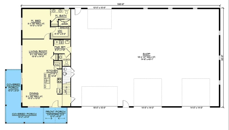 Plan 135305GRA: 1-Bed Barndominium House Plan with Oversized Workshop - 2708 Sq Ft - Floor Plan - Main Level - Barndominium, Country