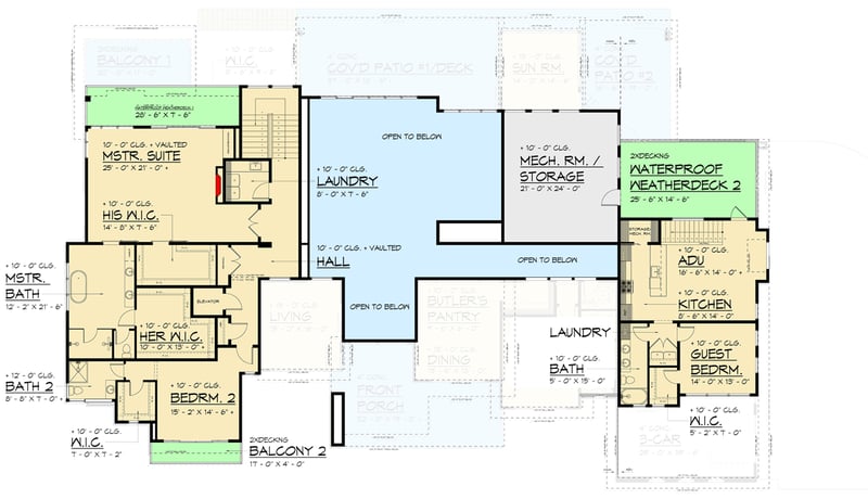 Plan 666287RAF: Luxurious Two-Story Modern House Plan with Attached Apartment - 11273 Sq Ft - Floor Plan - 2nd Floor - Contemporary, Modern, Northwest