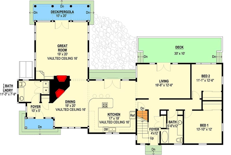 Plan 670006NEA: Charming 3-Bed Cape-Style Cottage House Plan with Master Upstairs - 2829 Sq Ft - Floor Plan - Main Level - Cape Cod, Coastal, Cottage, Country, Shingle
