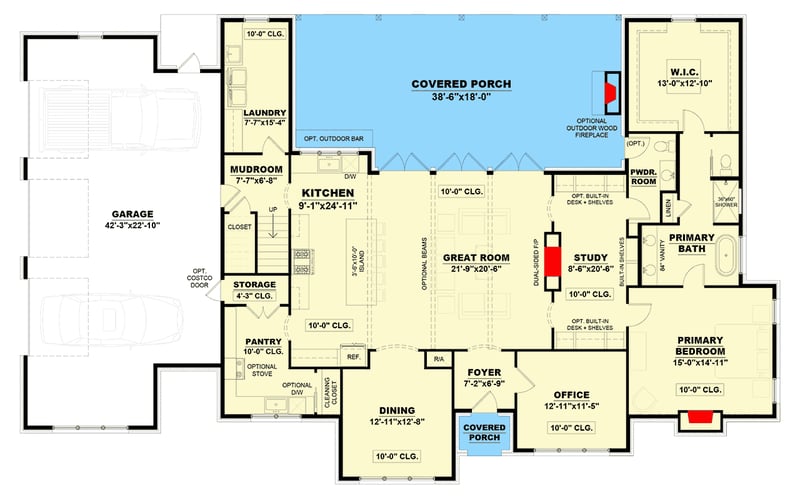 Plan 810033RBT: 4-Bed Contemporary Transitional House Plan with Outdoor Living Space - 4500 Sq Ft - Floor Plan - Main Level - Contemporary, New American, Transitional